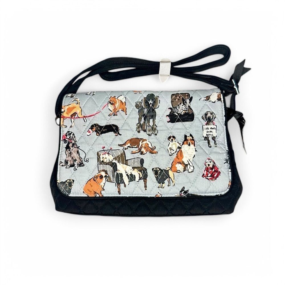 Vera Bradley Dog Show Convertible Crossbody Bag Gray Black Quilted NWT Travel